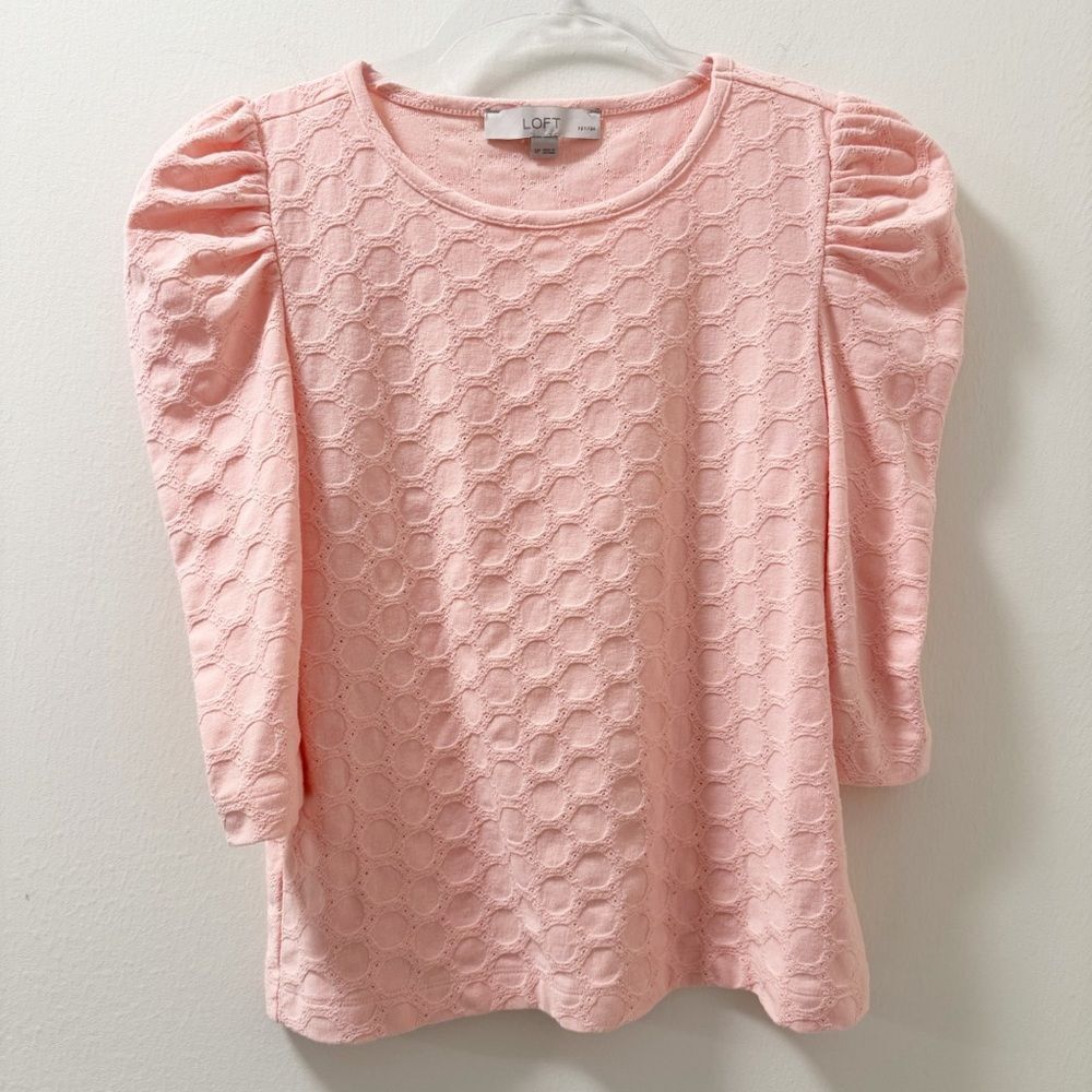 LOFT Puff 3/4 Sleeve Eyelet Top - Size Small Petite